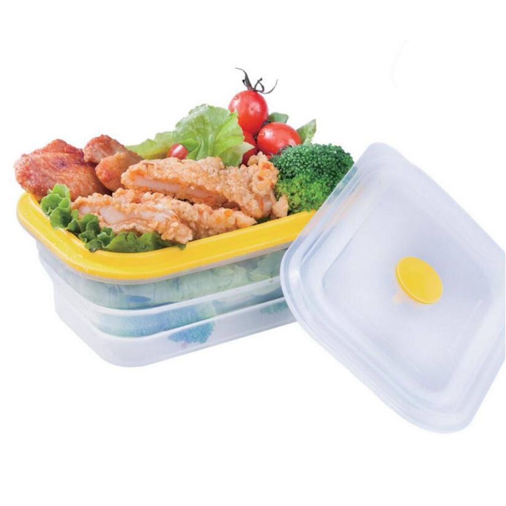 Collapsible Silicone Food Storage Containers, Folding Lunch Bento Box BPA Free for Camping, Hiking, Backpacking