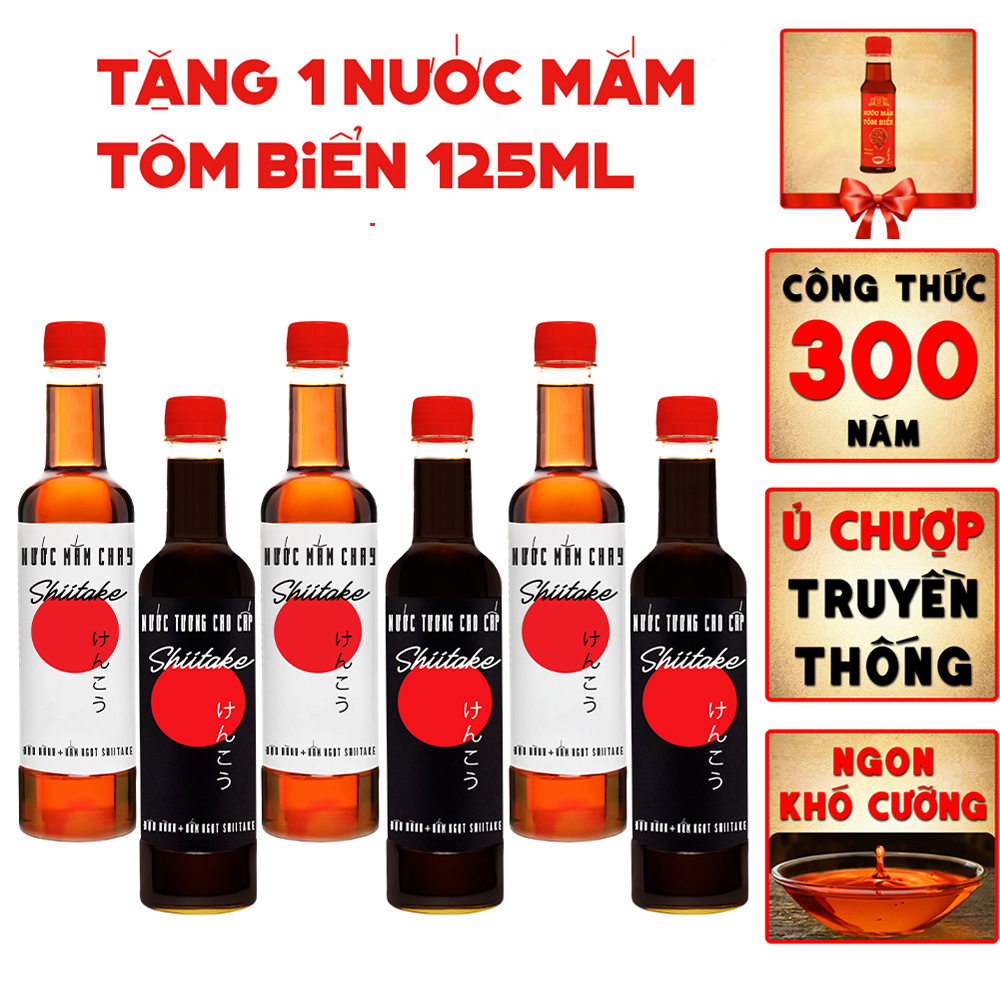 Mua 3 nước tương shiitake tặng 3 nước mắm shiitake chai nhựa cao cấp 525ml