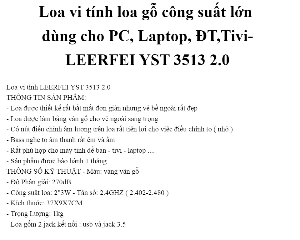 Loa vi tính loa gỗ công suất lớn dùng cho PC, Laptop, ĐT,Tivi-YST 3513 2.0