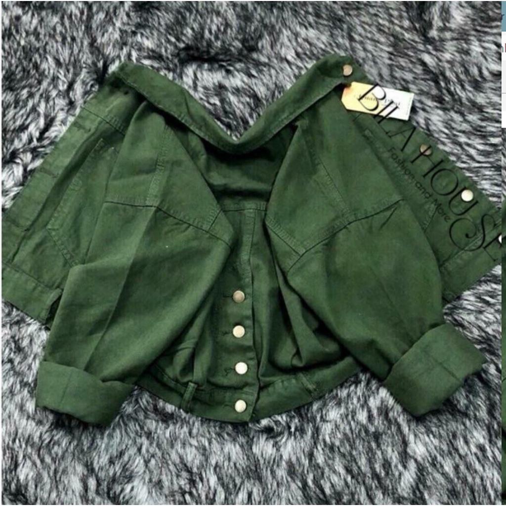 Áo khoác kaki nữ cao cấp croptop có nút sau kèm hình thật
