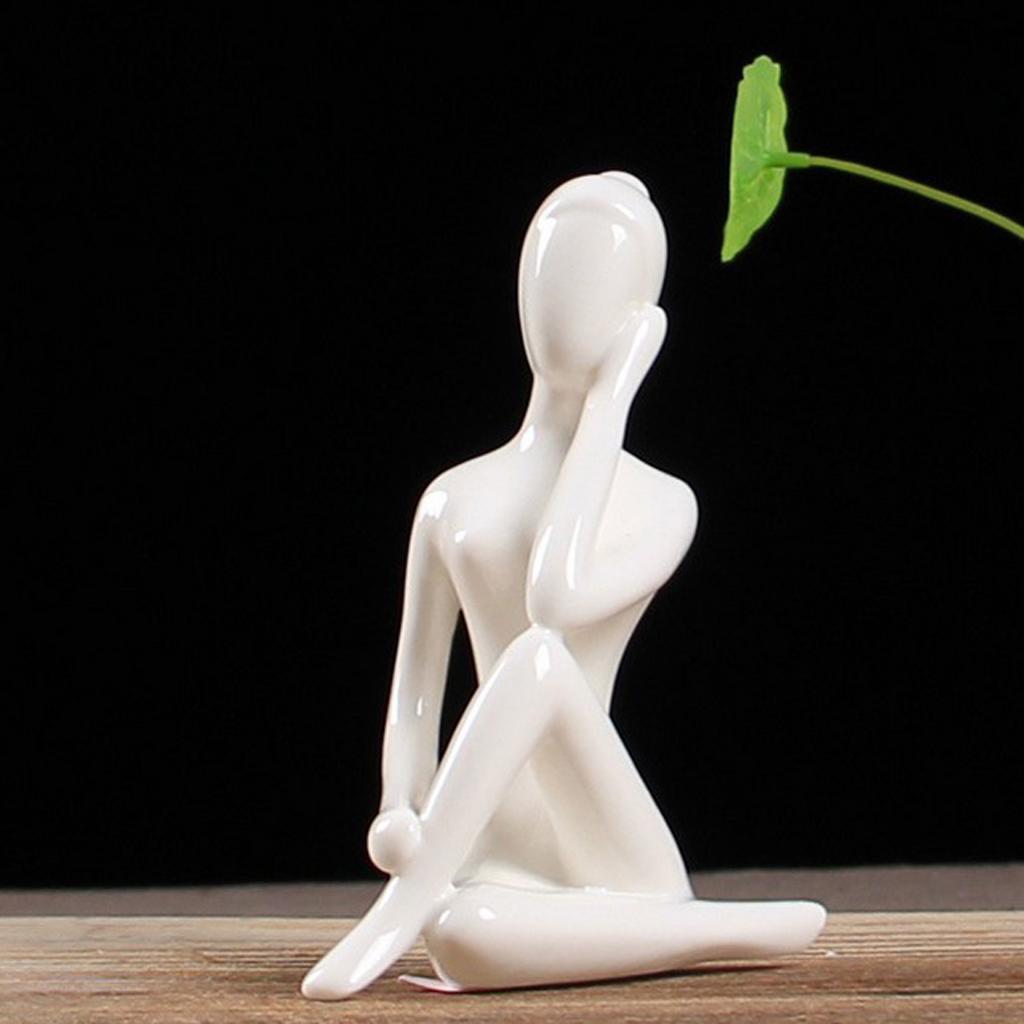 2 Pcs Ceramic Yoga Figure Ornament Statue Sculpture Garden Desk Decor