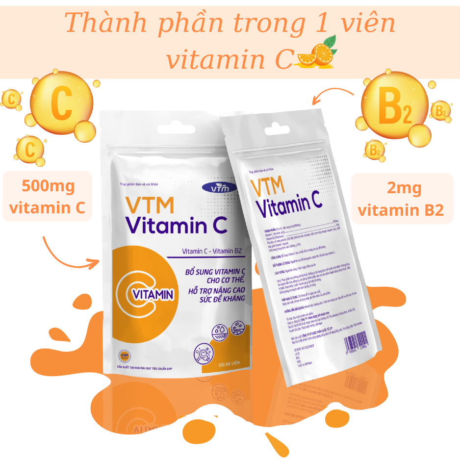 Viên uống Feelex VTM Vitamin C bổ sung vitamin C, sáng da, mờ thâm, tăng cường đề kháng - gói 60 viên
