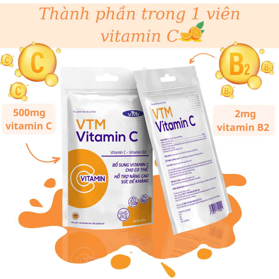 Viên uống Feelex VTM Vitamin C bổ sung vitamin C, sáng da, mờ thâm, tăng cường đề kháng - gói 60 viên(30 ngày)