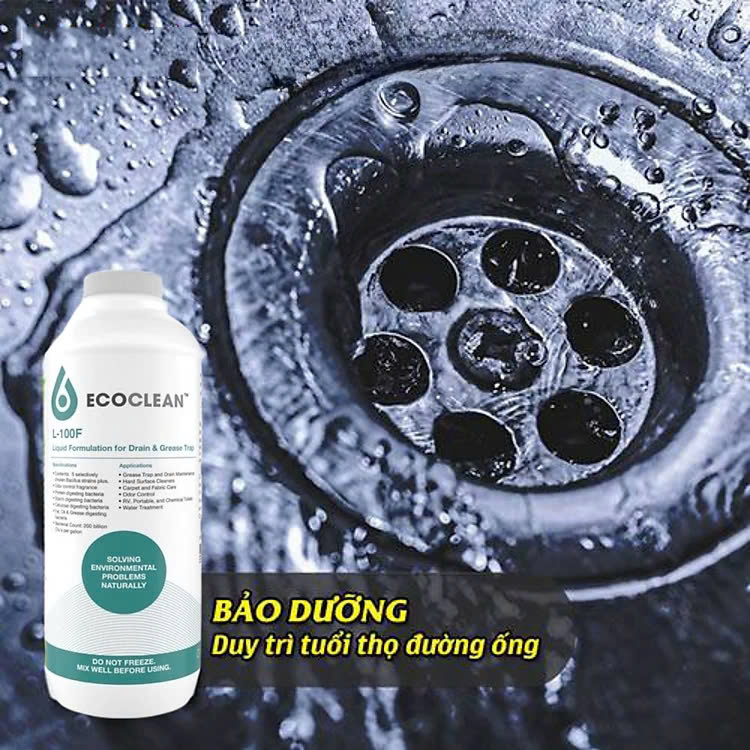 EcoClean FOG - Vi Sinh Xử Thông Tắc Dầu Mỡ, Bảo Trì Đường Ống - Chai 1L