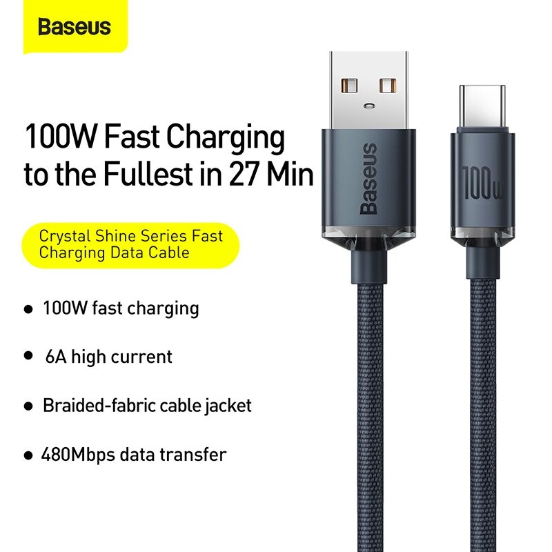 Cáp Sạc Siêu Nhanh Baseus Crystal Shine Series Fast Charging USB to Type-C 100W (Supercharge 5A &amp; Data Cable) - Hàng Chính Hãng