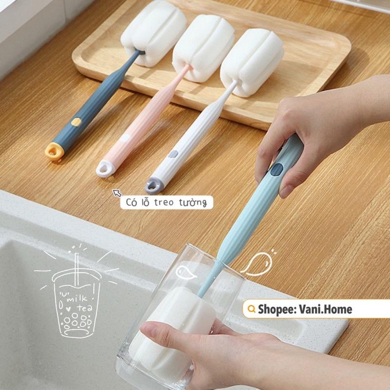 Cọ rửa bình sữa, ly cốc, bình giữ nhiệt cao cấp LOẠI XỊN đầu mút xốp tạo bọt có lổ treo móc tiện lợi