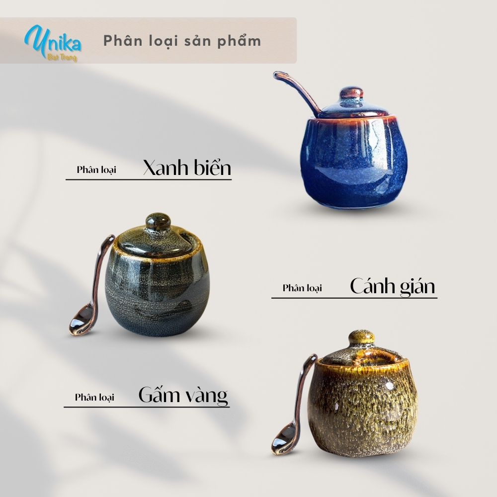 Hũ Đường (3 màu) Có Thìa - Hũ Gia Vị - Gốm Sứ Cao Cấp Bát Tràng