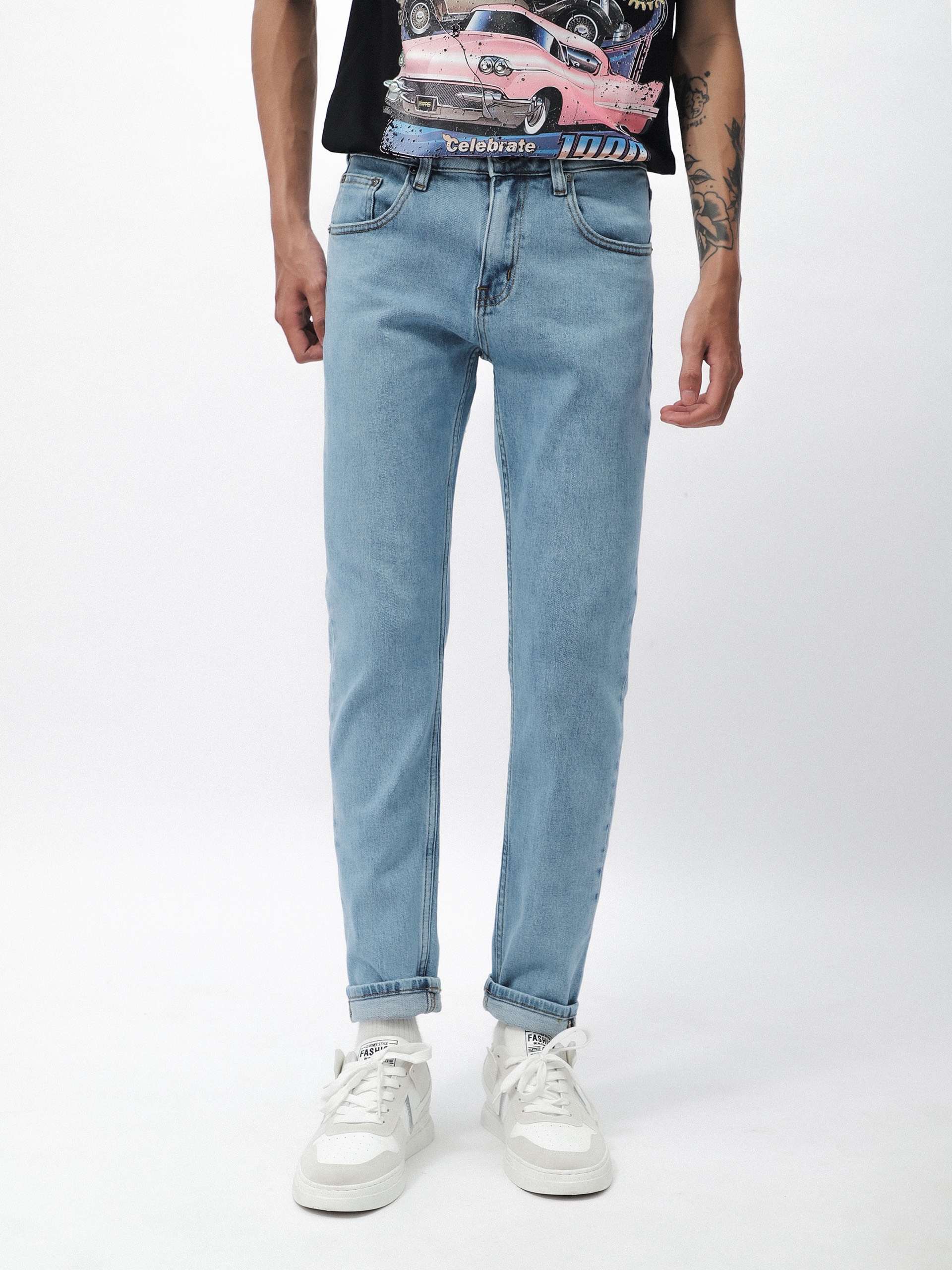 Quần jean xanh trơn DF form slim fit - JEAN BLUE 220952 | LASTORE MENSWEAR