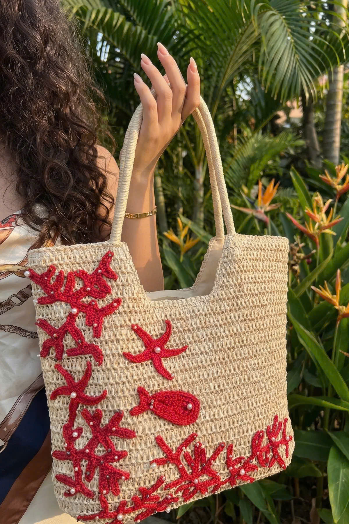 Giỏ Cói Tote Mềm Trang Trí Móc Len thời trang thiết kế Hity Acc018