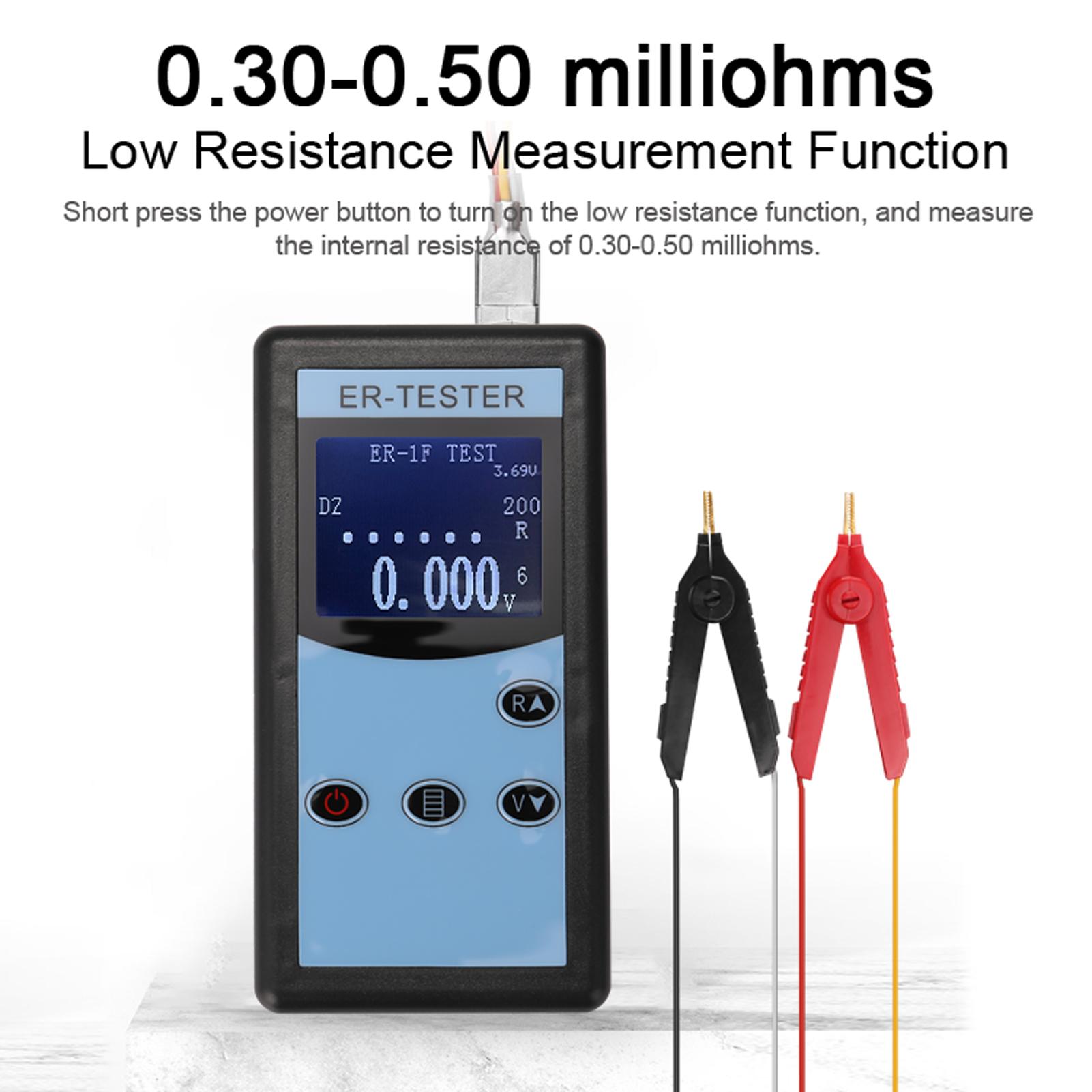 0.01mΩ~200Ω Battery Internal Resistance Tester Four-wire Battery Voltage Resistance Testing Tool Lithium Nickel Hydrogen Phosphate Lithium Button Battery Handheld Portable Battery Internal Resistance Tester with Backlight