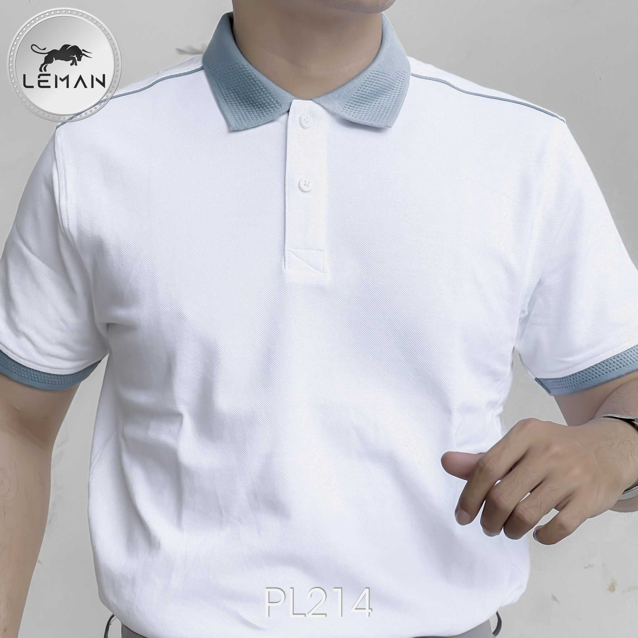 ÁO POLO NAM LEMAN PL214 CAO CẤP - Trắng - Viền Xanh Mint - M (65-78kg)