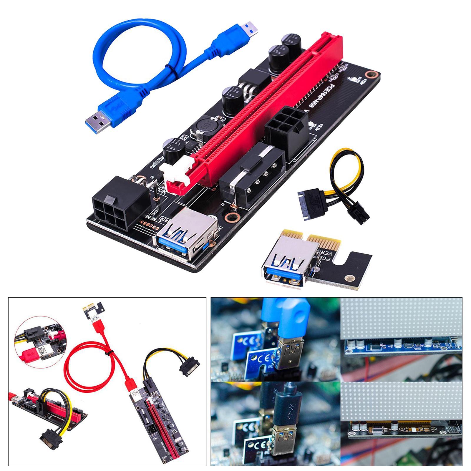 2 PCI E 1x to 16x USB Adapter Cards with Graphics Extension 2X 6PIN Professional