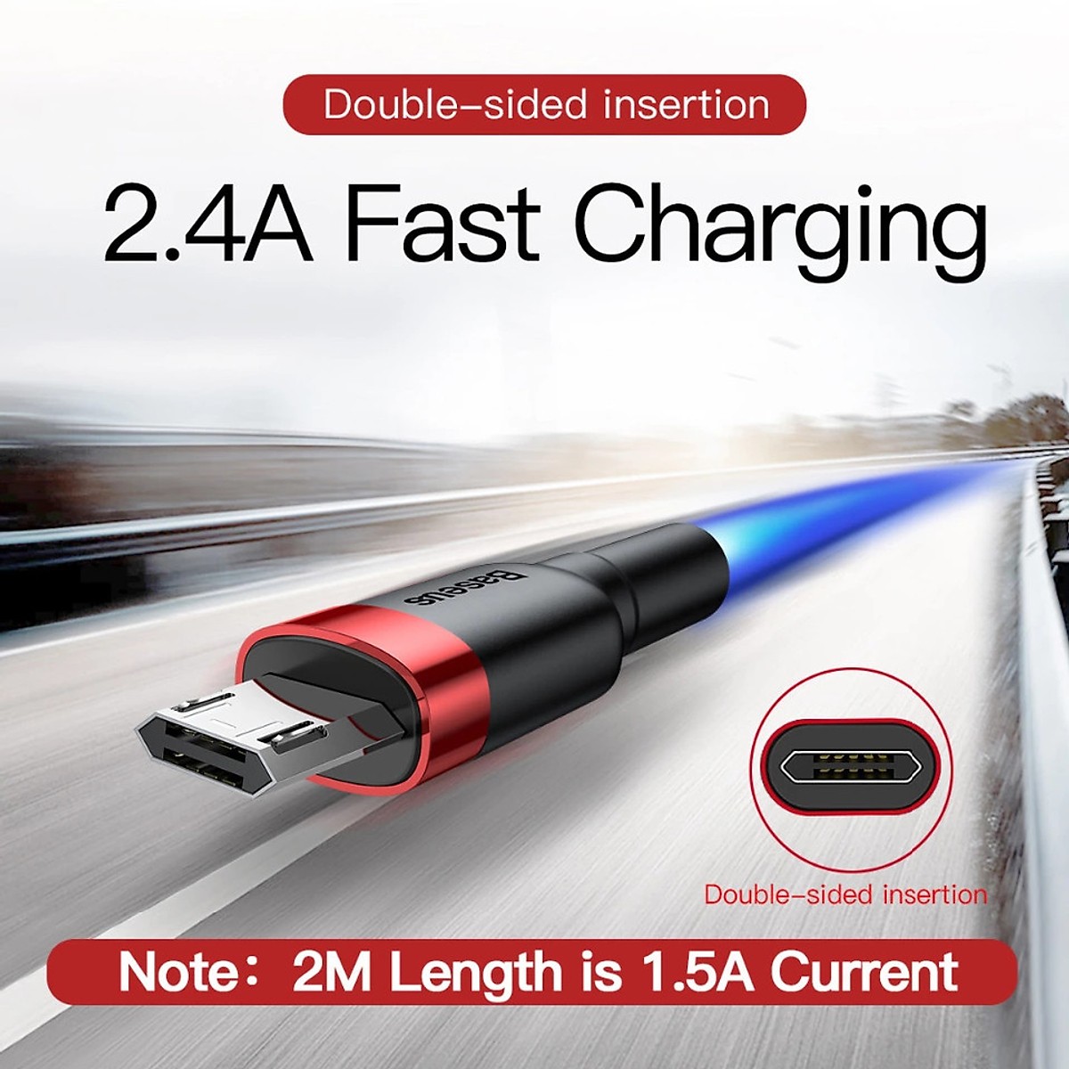 Cáp sạc nhanh Cafule Micro USB Cho Smartphone Android 2.4A/Quick charge 3.0 2m - Hàng nhập khẩu