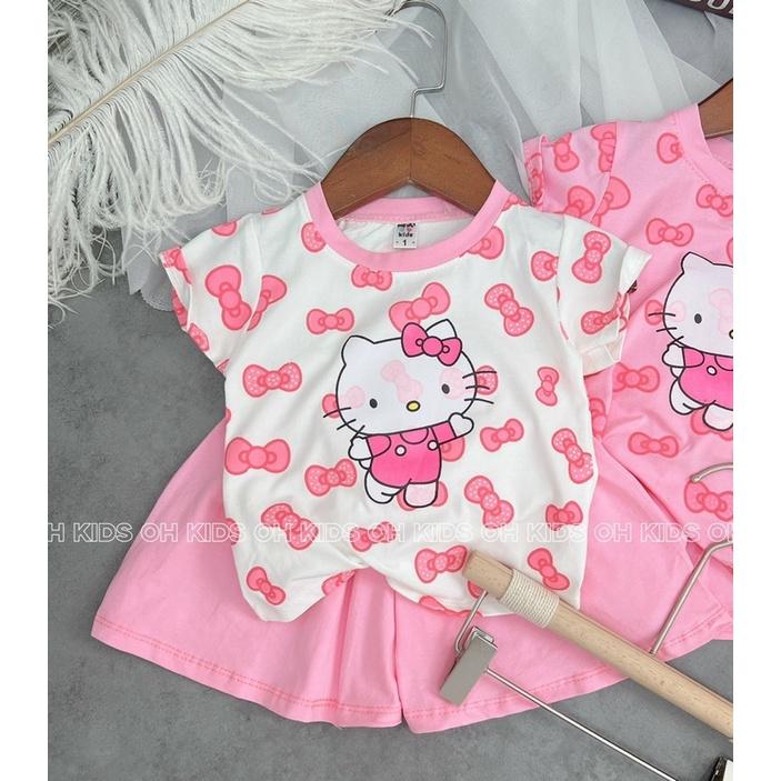 Bộ cộc tay Hello kitty bé gái dễ thương, chất liệu cotton mềm mát co giãn 4 chiều