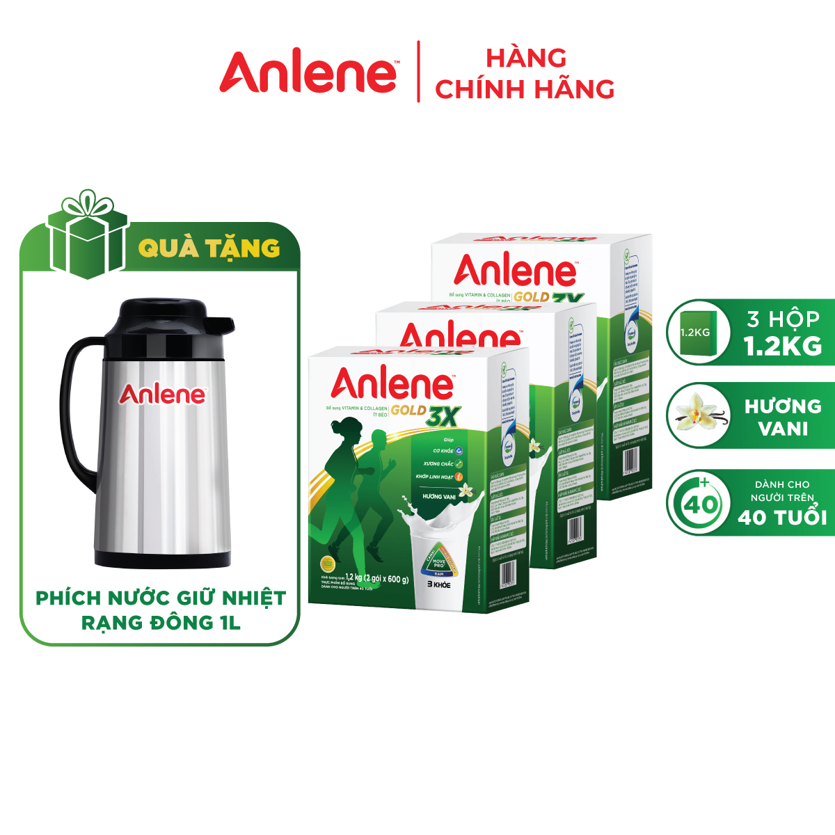 Combo 03 Sữa Bột Anlene Gold 3X Hương Vanilla  - Tặng bàn ủi hơi nước Sunhouse