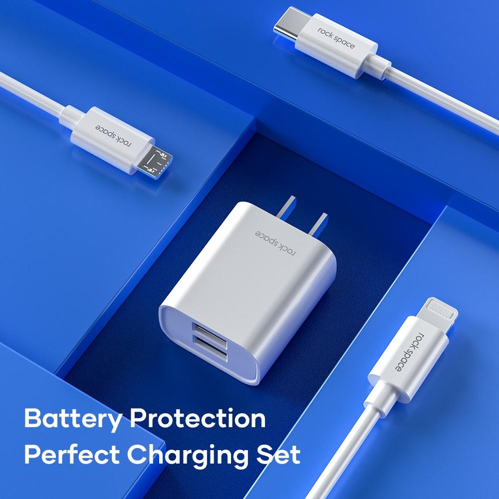 Bộ củ cáp sạc nhanh Rockspace T22 PRo dành cho Iphone , 2 cổng sạc nhanh không nóng máy - Hàng chính hãng