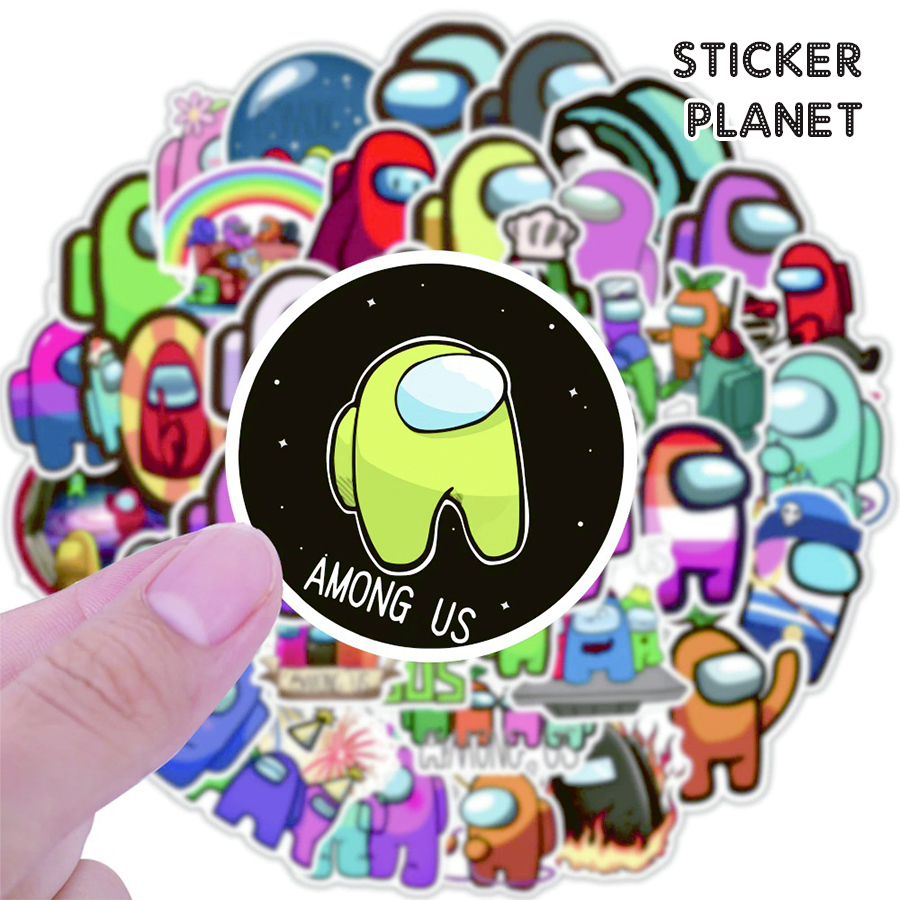 Bộ sticker AmongUs chống thấm nước trang trí mũ bảo hiểm, đàn, guitar, ukulele, điện thoại laptop