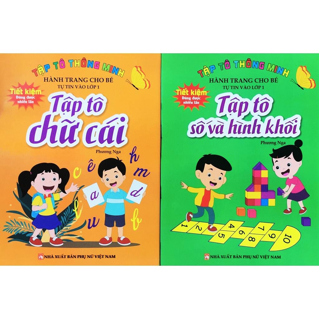 Sách - Combo 2 cuốn Tập tô thông minh: Tập tô số và hình khối - Tập tô chữ cái