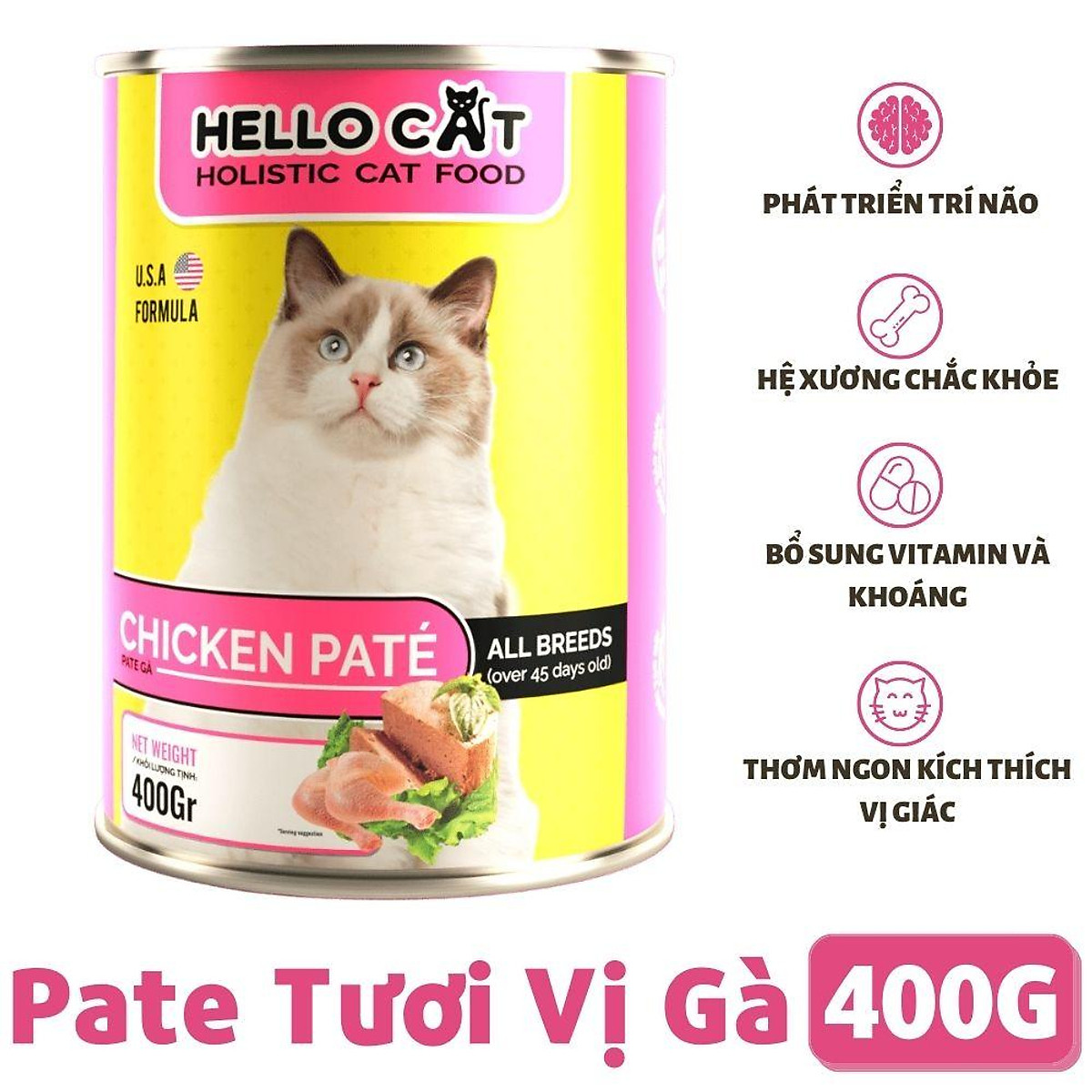 Pate Tươi Dành Cho Mèo Kén Ăn Tất Cả Các Giống Mèo Ở Mọi Độ Tuổi Hương Vị Gà - Hello Cat Chicken Pate 400G