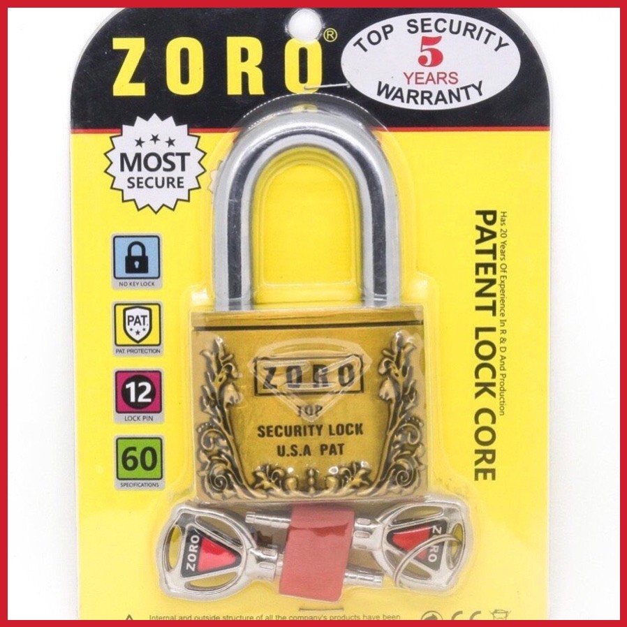 Ổ khoá ZORO bông chìa tròn - 6 phân - càng ngắn - làm từ thép hardened không gỉ - hàng chính hãng