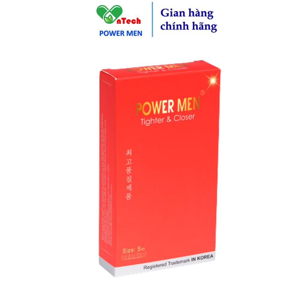 Bao cao su POWER MEN TIGHTER &amp; CLOSER siêu mỏng thiết kế dáng ôm khít 3D chống tuột size nhỏ 49mm hộp 12 chiếc