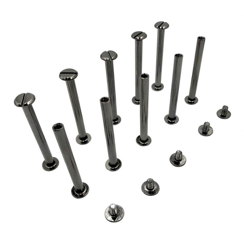 10 Sets Black Chicago Screw Assorted Kit Slotted Head Binding Screws Rivet Assembly Nail Rivet For Book Binding DIY Leather Craft