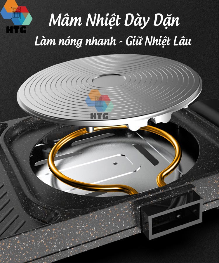 Bếp lẩu nướng 2 trong 1 Suncojia LZW-1702D nồi lẩu 2 ngăn tách rời, dung tích lớn cho gia đình đông, chống dính không khói, hàng chính hãng