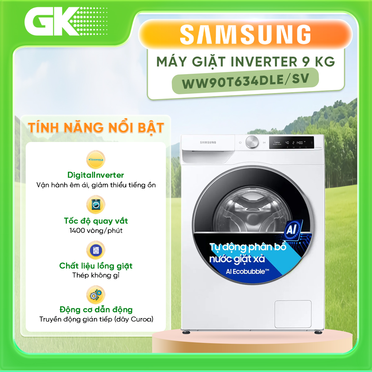 WW90T634DLE/SV - Máy giặt cửa trước Samsung 9kg Inverter WW90T634DLE/SV - Màu trắng - Hàng chính hãng