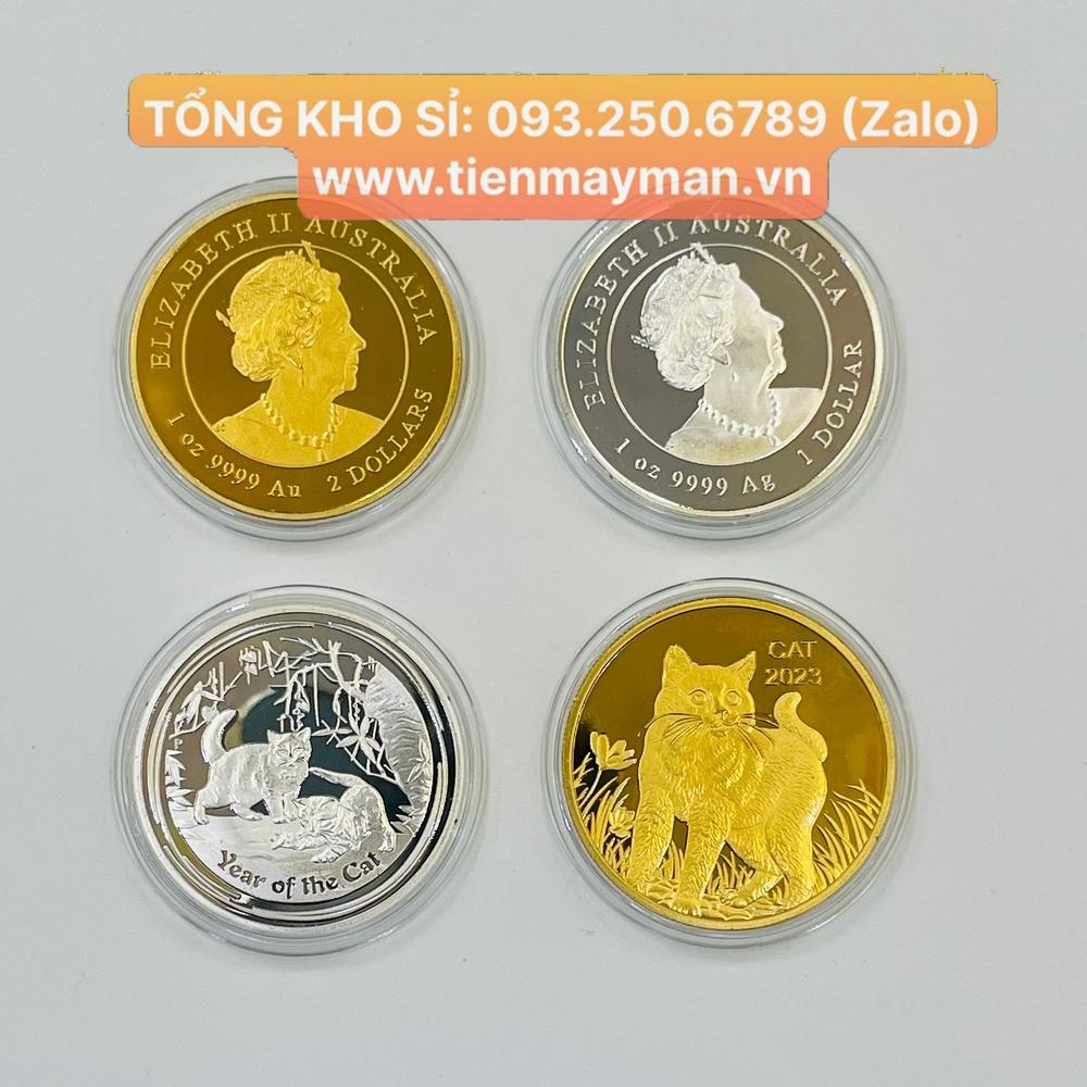 Cặp Tiền Xu Con Mèo Úc Vàng Bạc 2023 Quà tặng tết 2023 , 2 đồng xu, Lì Xì Tết - NELI
