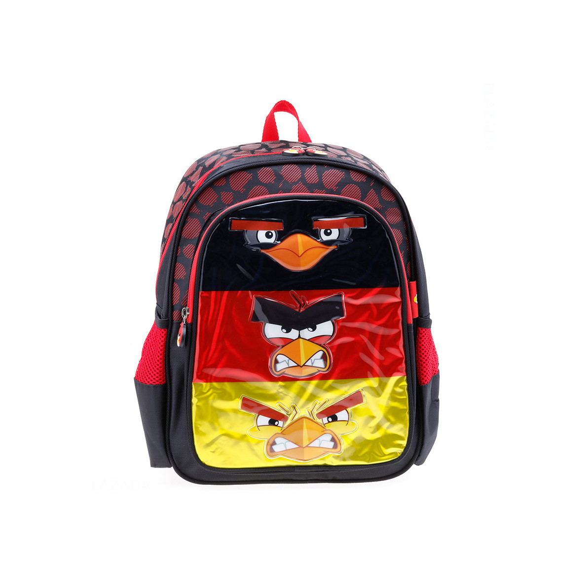 Balo trẻ em 15'' hình Angry Bird 3 sọc ngang màu đỏ vàng phối đen dành cho học sinh ,bé trai - BLAB15 (32x16x38cm)