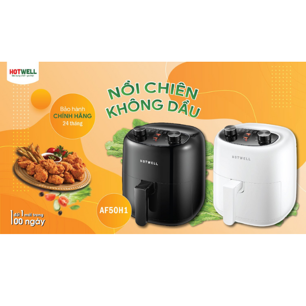 Nồi chiên không dầu đa năng Hotwell AF50H1, dung tích 5L Bảo Hành 12 Tháng, 1 Đổi 1 Trong 100 Ngày - Hàng Chính Hãng