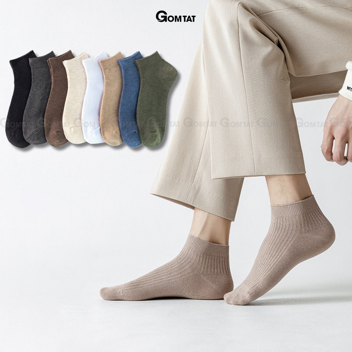 Tất vớ nam cổ ngắn GOMTAT trơn basic, chất liệu cotton mềm mại thấm hút thoáng khí - NGANTRON-FIVE-2003-1DOI