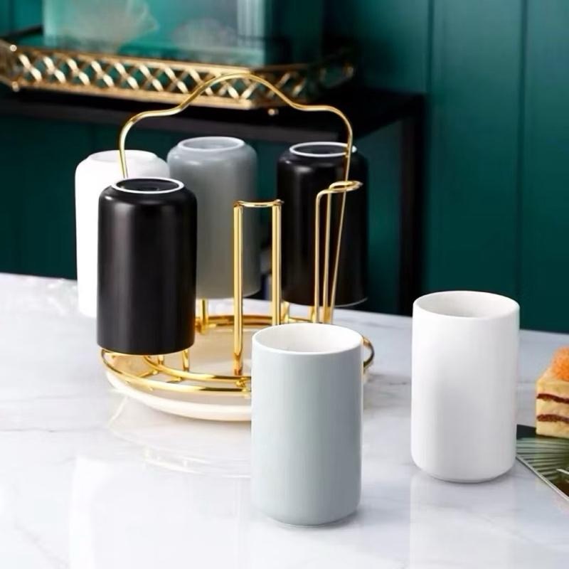 [AnhOtShop] Giá Úp Cốc Chén Mạ Vàng Cao Cấp – Kệ Để Ly Có Khay Hứng Nước, Tay Cầm Tiện Lợi, Sang Trọng Cho Bàn Trà &amp; Bếp (Loại 1)