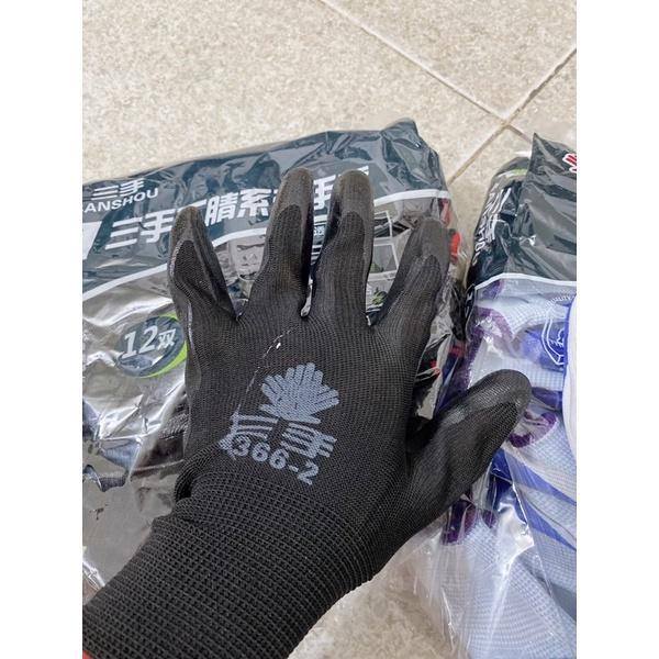 1 Đôi đang tay lao động - gang tay phủ sơn 366 màu đen và màu xanh
