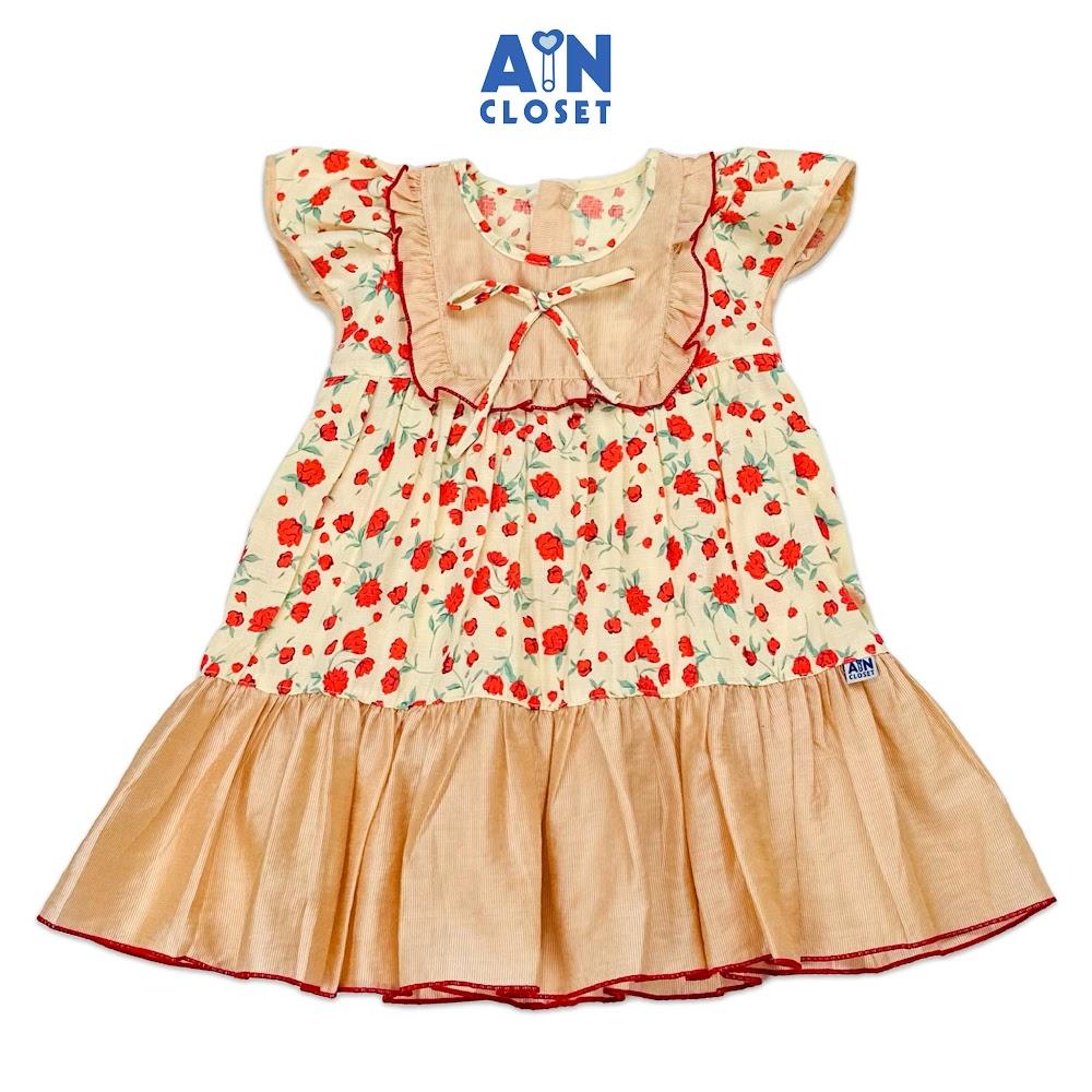Đầm bé gái họa tiết hoa Moss Rose đỏ cotton lụa - AICDBGOB3F5T - AIN Closet