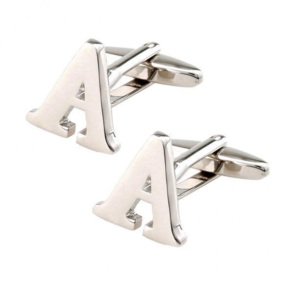 2X Mens Brass Initial Cufflinks Letter Business Shirt Cuff Links Wedding Gift A