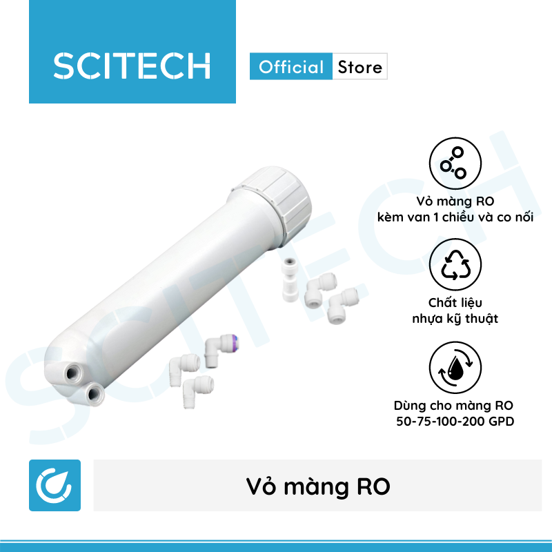 Vỏ màng RO kèm van 1 chiều và co nối dùng trong máy lọc nước - Hàng chính hãng