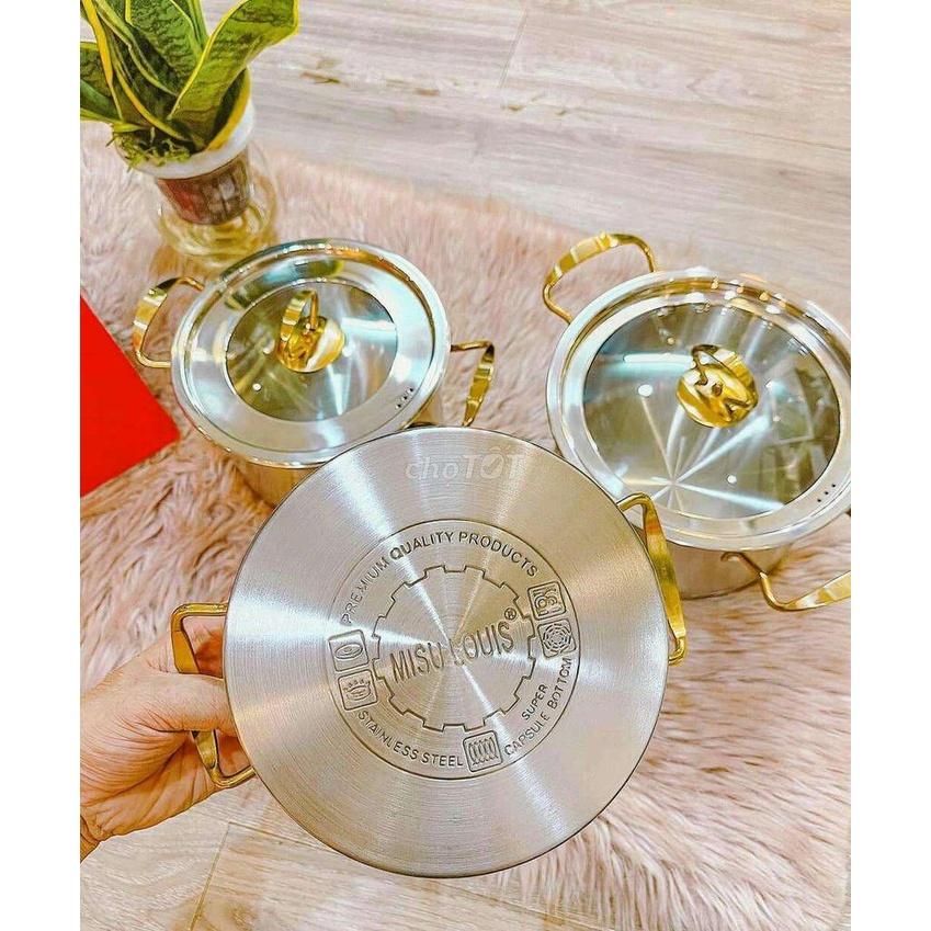 Bộ Nồi 3 Món Inox 304 Cao Cấp MISU LOUIS 18-20-22CM Bộ Nồi Inox Đức Gồm 3 Món