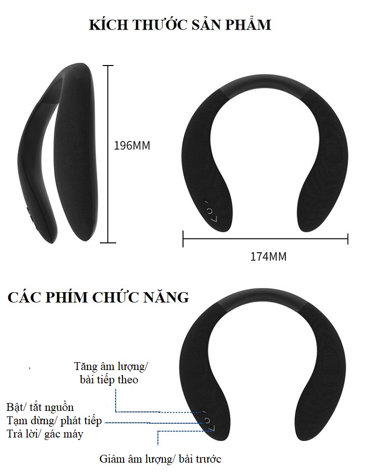 Loa Nghe Nhạc Bluetooth Huqu G600 - Thiết Kế Đeo Cổ Thể Thao Cá Tính - Hỗ Trợ Gắn Thẻ Nhớ, Nghe FM - Hàng Chính Hãng