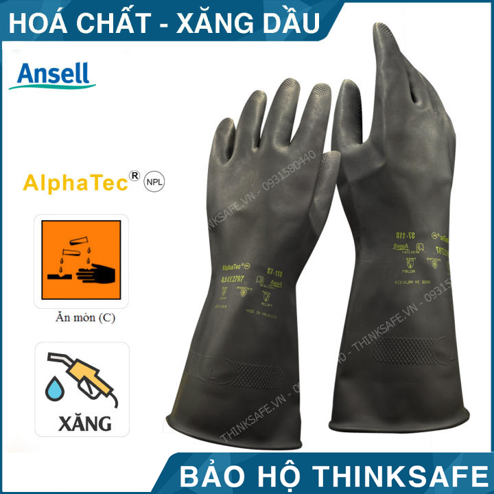 Găng tay chống hóa chất Alphatec 87-118 bao tay chống dầu, chống hóa chất - Black Heavyweight G17K