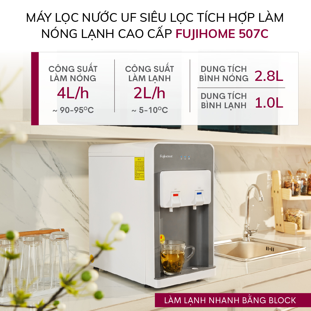 Máy lọc nước nóng lạnh UF 4 cấp Nhật Bản Fujihome, bộ thiết bị bình máy lọc nước nóng lạnh uống trực tiếp block water purifier - Hàng Nhập Khẩu