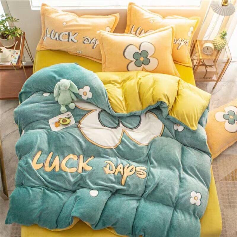 Bộ ga gối vỏ chăn nỉ sữa 4 món
