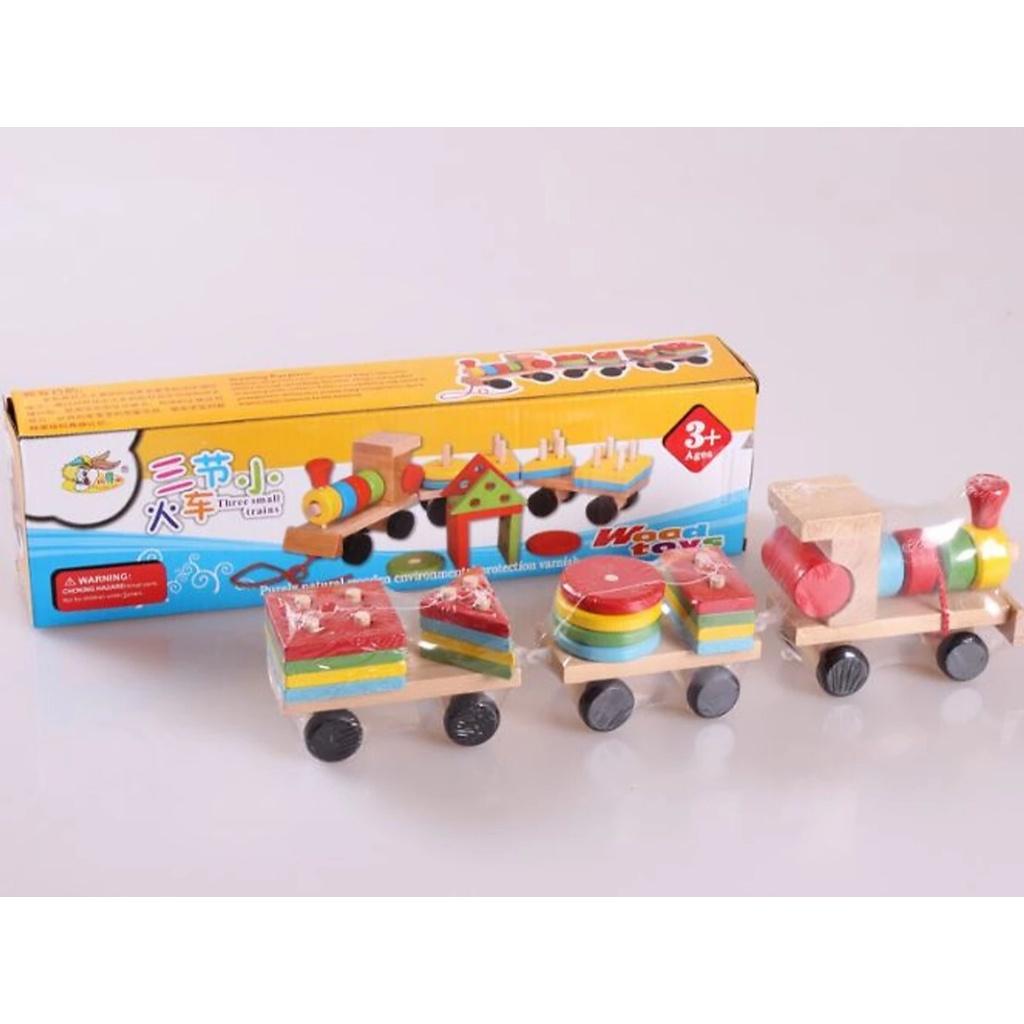 Đồ chơi tàu hoả chở khối gỗ khối thả hình khối cho bé học màu sắc, hình khối