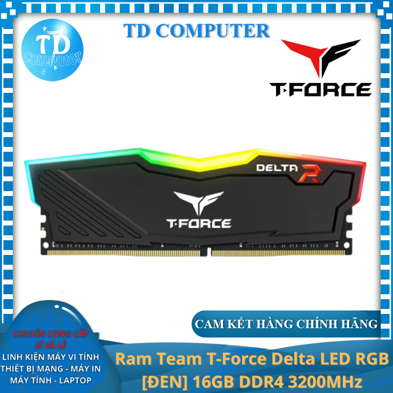 Ram máy tính Team T-Force Delta LED RGB [ĐEN] 16GB DDR4 3200MHz - Hàng chính hãng Viễn Sơn phân phối