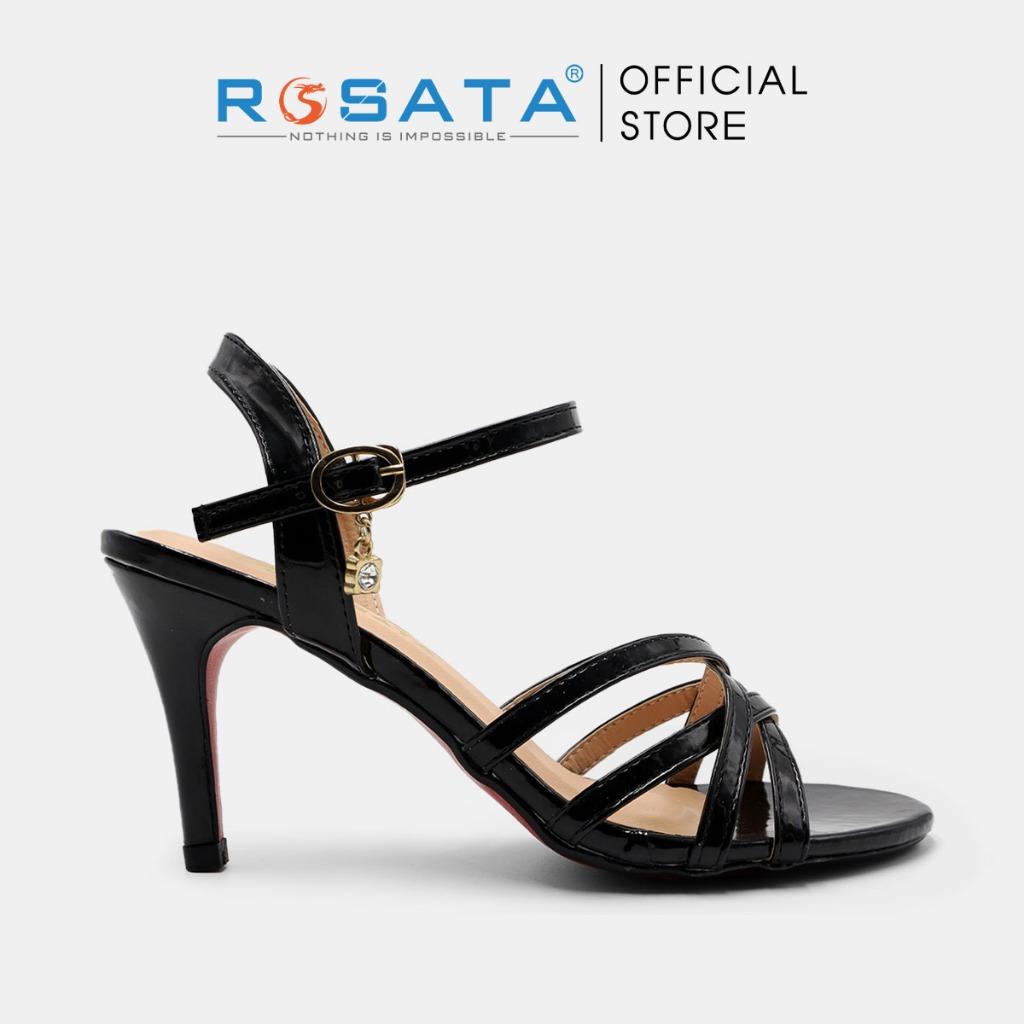 Giày sandal cao gót nữ ROSATA RO543 xỏ ngón phối dây mũi tròn quai cài hậu dây mảnh gót nhọn 7cm xuất xứ Việt Nam - Bạc