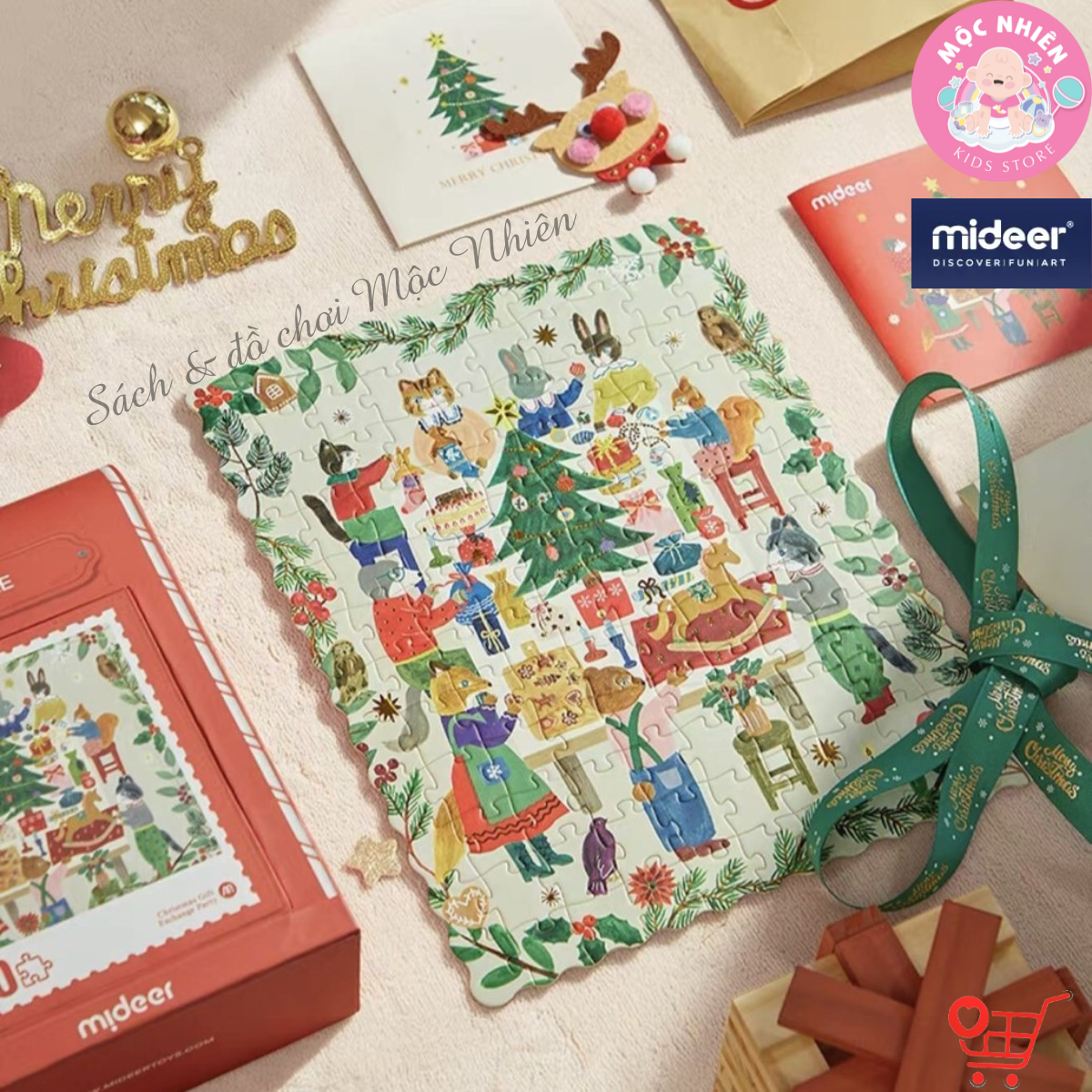 Đồ Chơi Xếp Hình Puzzle Chủ Đề Noel 2024 - Mideer Christmas Gift Box Puzzle - Đồ Chơi Giáng Sinh Cho Bé