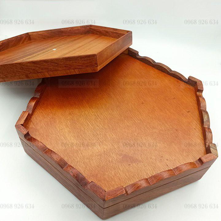 Khay đựng bánh kẹo ngày Tết bằng gỗ,Hộp đựng bánh kẹo Tết trạm song ngư, hình lục giác