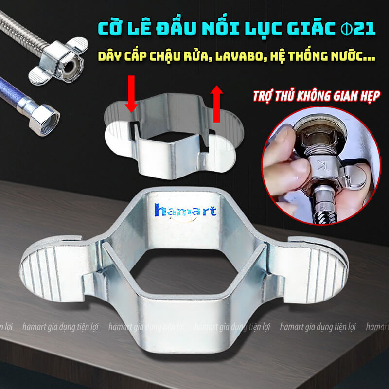 Cờ Lê Đầu Nối Ống Nước Phi 21 Dây Cấp Bồn Chậu Vòi Rửa Lavabo Nhà Tắm Tháo Lắp Ốc Lục Giác Đa Năng