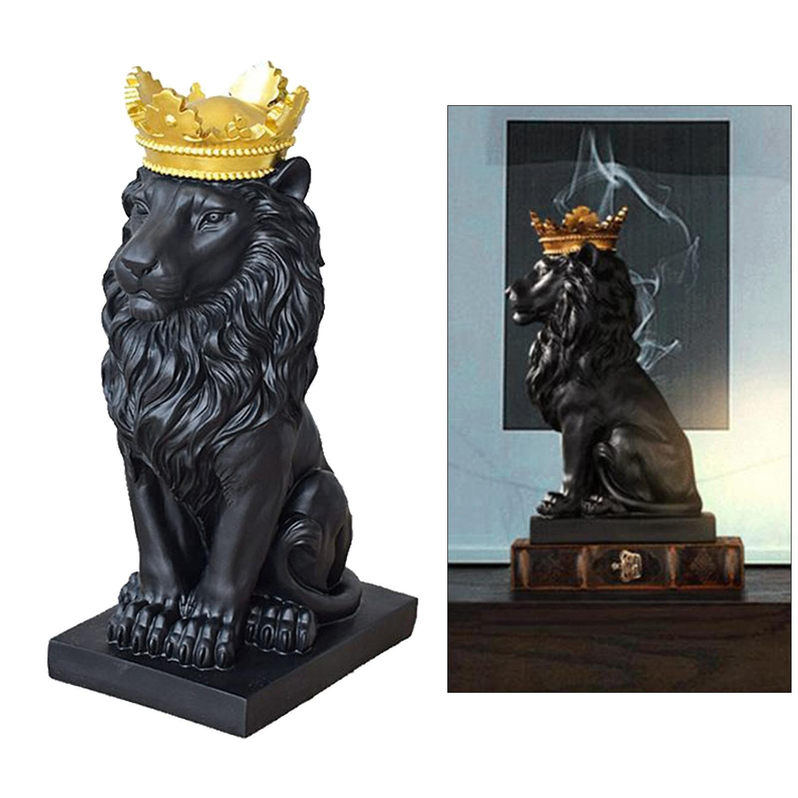 Lion Statue  Animal Ornament Resin Home Sculpture Figurine Decor Black