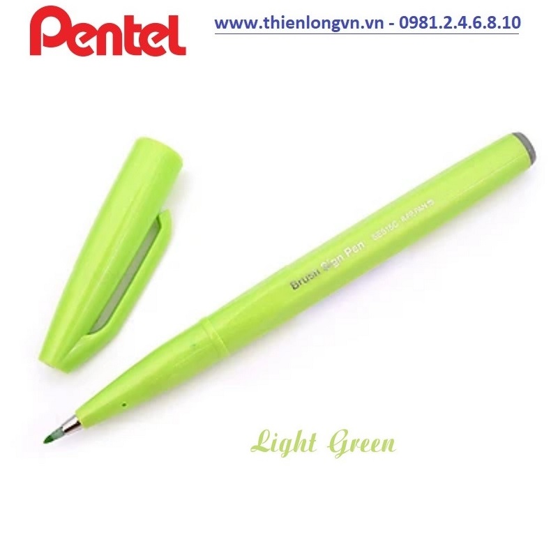 Bút lông viết thư pháp hiện đại Pentel SES15C-KX xanh lá nhạt; Calligraphy Fude Touch Sign - Light green